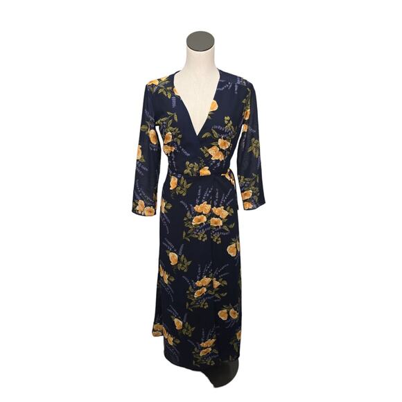 NWT RIHOAS Maxi Floral Wrap Dress Navy Blue Women’s Size Small‎ - Picture 1 of 12